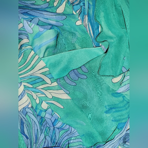 Bisou Bisou Strapless Blue and Teal Big Floral Print High Side Slit Maxi Dress - Picture 11 of 11